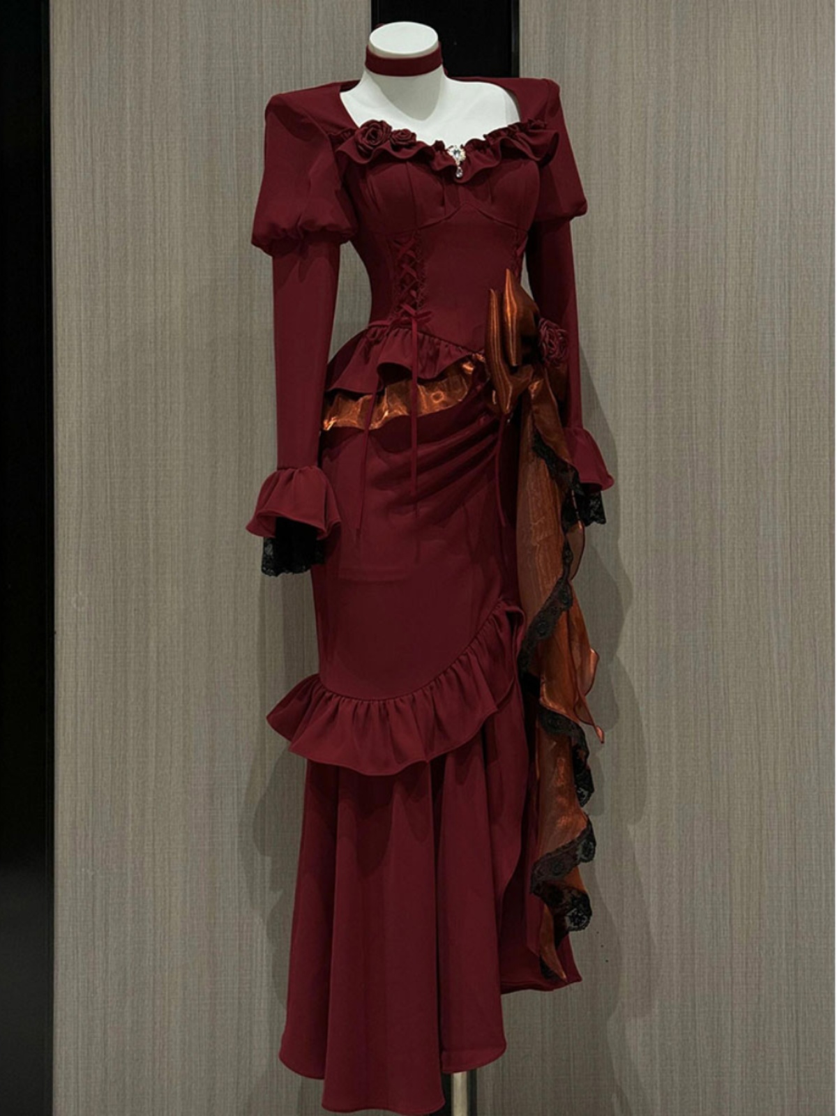 Women'S Red Formal Wear - Primavera vermelho vintage vestido feminino renda