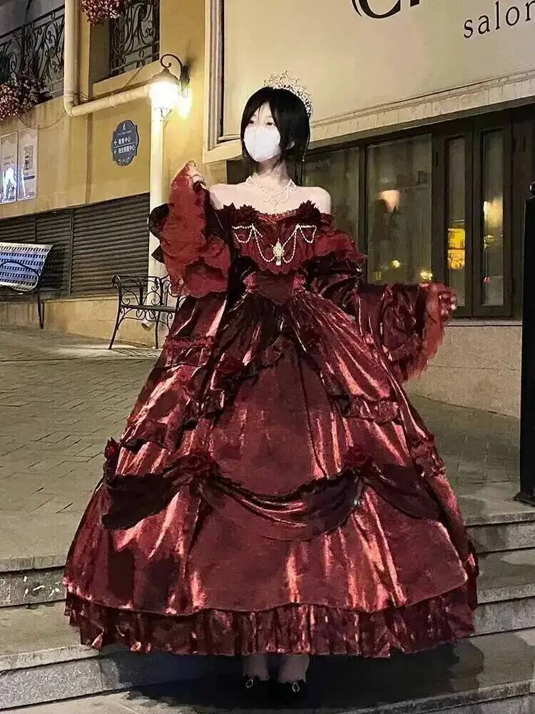 Formal Skirt - Beleza vestido de princesa vermelho lolita