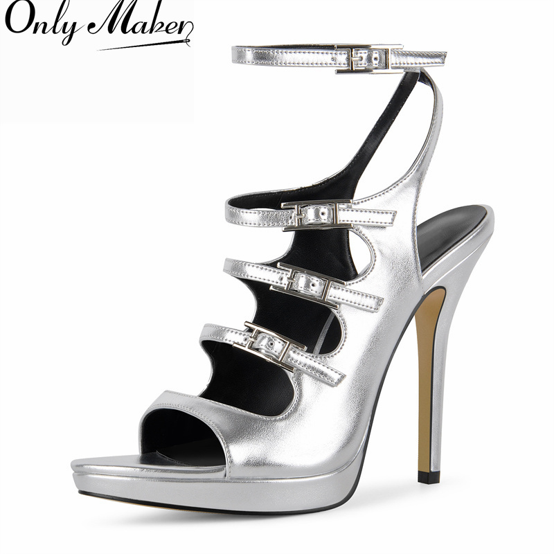 Formal Dress - Onlymaker Sandálias Femininas Prateadas de Salto