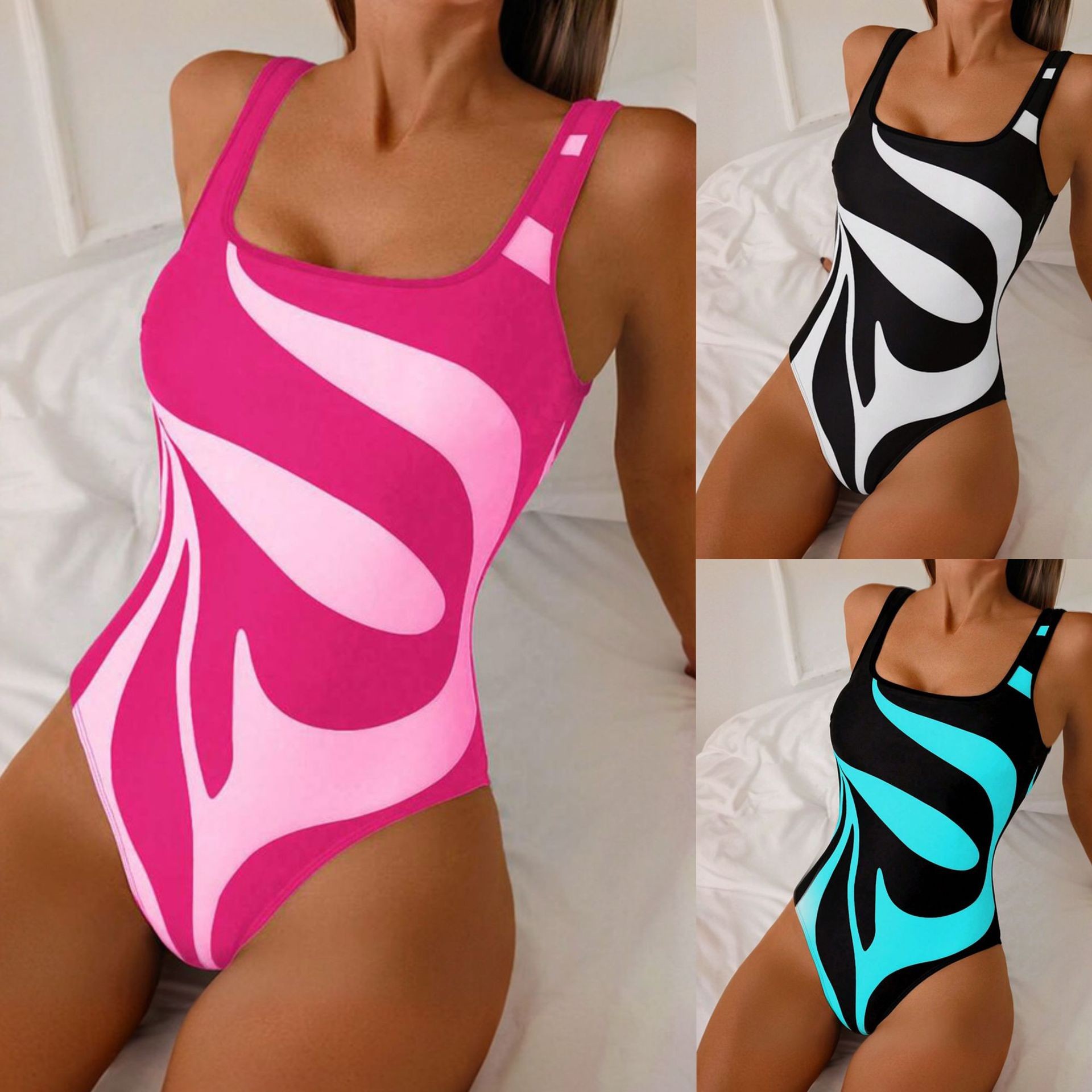 Womens Suit - Tankini feminino com estampa abstrata, biquíni