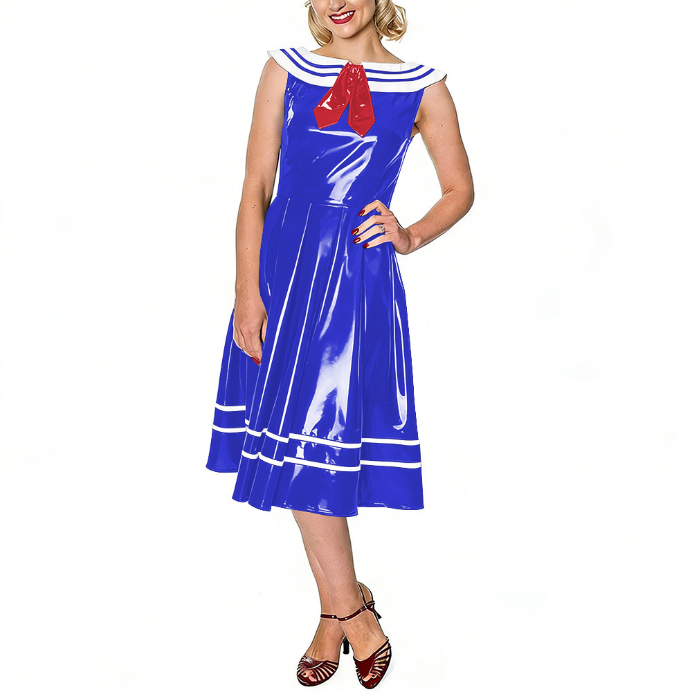 Midi Dress - Vestido Vintage Estilo Marinheiro para Mulheres,